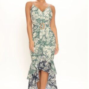 High/Low Miami Cabana Maxi Dress - Green Floral (Large)